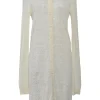 Cream semi-sheer fully-fashioned ZV pointelle knit long cardigan