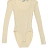 Cream semi-sheer viscose-blend Viveiro jersey knit long sleeve bodysuit