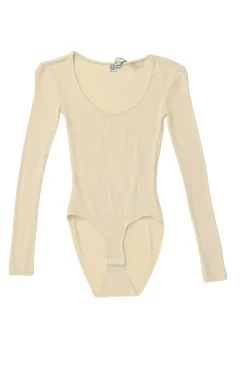 Cream semi-sheer viscose-blend Viveiro jersey knit long sleeve bodysuit