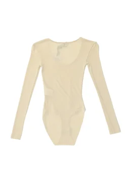 Cream semi-sheer viscose-blend Viveiro jersey knit long sleeve bodysuit