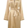 Cream silk satin notch collar tie-waist lounge robe