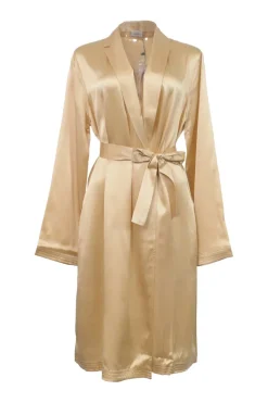 Cream silk satin notch collar tie-waist lounge robe