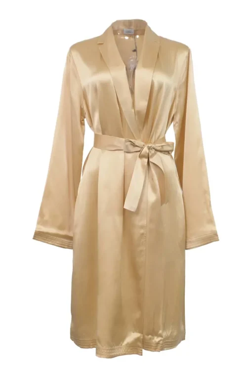 Cream silk satin notch collar tie-waist lounge robe