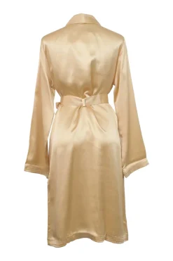 Cream silk satin notch collar tie-waist lounge robe