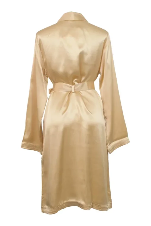 Cream silk satin notch collar tie-waist lounge robe