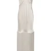Cream silk satin Zoya plunge neck fringe slip nightdress