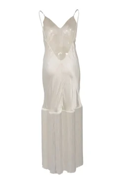 Cream silk satin Zoya plunge neck fringe slip nightdress