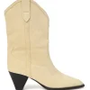 Cream suede Luliette pull-on cone-heel Western boots