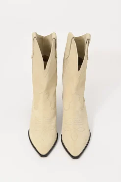 Cream suede Luliette pull-on cone-heel Western boots