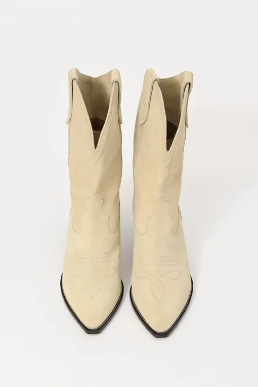 Cream suede Luliette pull-on cone-heel Western boots