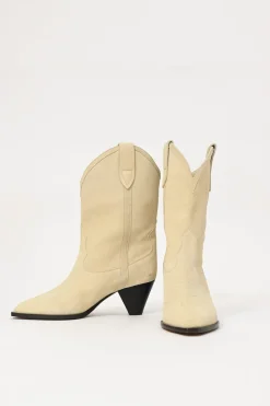 Cream suede Luliette pull-on cone-heel Western boots