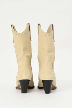 Cream suede Luliette pull-on cone-heel Western boots