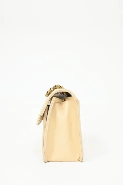 Cream vertical quilted lambskin leather Mademoiselle flap bag with gold-plated hardware