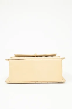 Cream vertical quilted lambskin leather Mademoiselle flap bag with gold-plated hardware