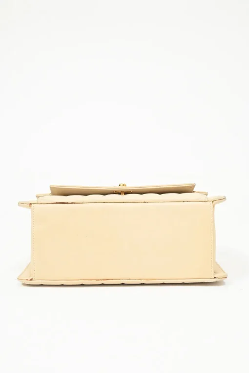 Cream vertical quilted lambskin leather Mademoiselle flap bag with gold-plated hardware