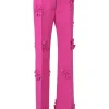 Crêpe Couture PP pink viscose-silk blend high-rise straight-leg tailored trousers with tonal floral appliqué