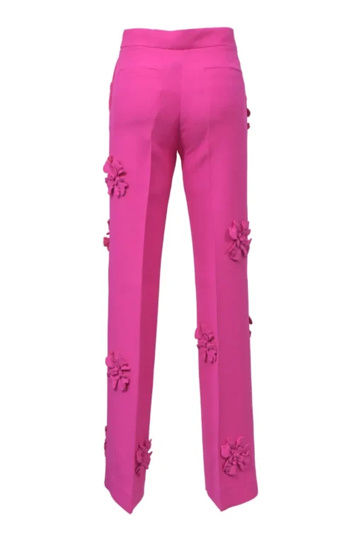 Crêpe Couture PP pink viscose-silk blend high-rise straight-leg tailored trousers with tonal floral appliqué