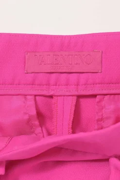 Crêpe Couture PP pink viscose-silk blend high-rise straight-leg tailored trousers with tonal floral appliqué