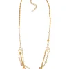 Crystal and resin faux pearl-embellished multi-strand gold-finish metallic chain rope necklace with scallop shell Coco Mark pendant