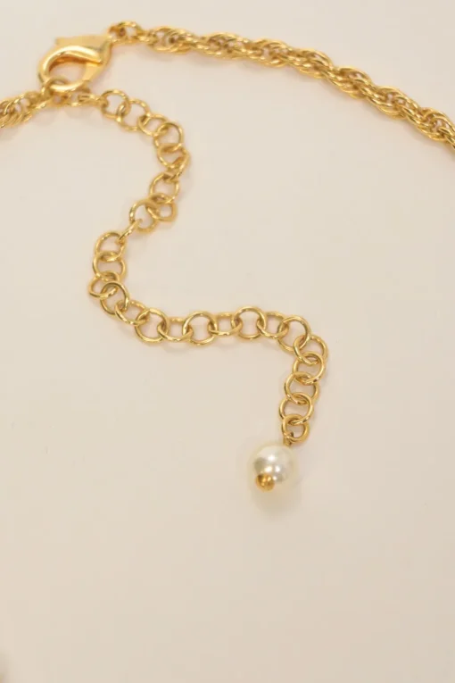Crystal and resin faux pearl-embellished multi-strand gold-finish metallic chain rope necklace with scallop shell Coco Mark pendant