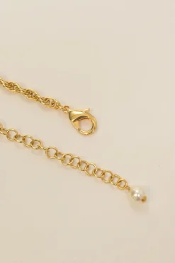 Crystal and resin faux pearl-embellished multi-strand gold-finish metallic chain rope necklace with scallop shell Coco Mark pendant