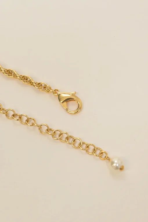 Crystal and resin faux pearl-embellished multi-strand gold-finish metallic chain rope necklace with scallop shell Coco Mark pendant
