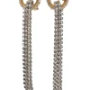 Crystal-embellished brass and silver-tone mixed-metal waterfall clip-back drop earrings