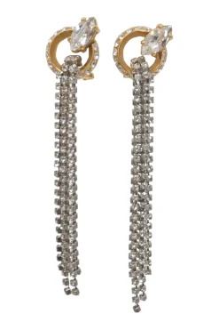 Crystal-embellished brass and silver-tone mixed-metal waterfall clip-back drop earrings