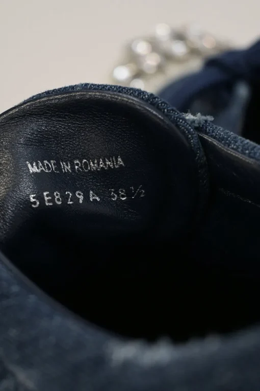 Crystal-embellished distressed indigo denim and rubber low-top sneakers