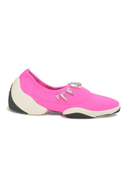 Crystal-embellished fluo pink neoprene and rubber Light Jump slip-on sneakers