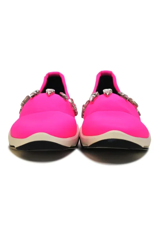 Crystal-embellished fluo pink neoprene and rubber Light Jump slip-on sneakers