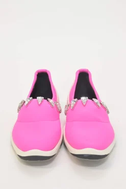 Crystal-embellished fluo pink neoprene and rubber Light Jump slip-on sneakers