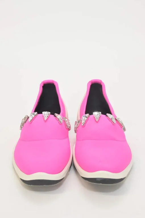 Crystal-embellished fluo pink neoprene and rubber Light Jump slip-on sneakers