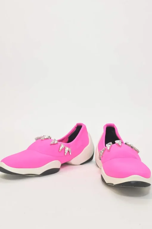 Crystal-embellished fluo pink neoprene and rubber Light Jump slip-on sneakers