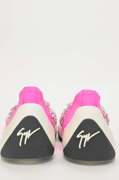 Crystal-embellished fluo pink neoprene and rubber Light Jump slip-on sneakers