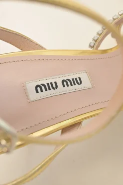 Crystal-embellished foiled lambskin criss-cross buckle strap heeled sandals
