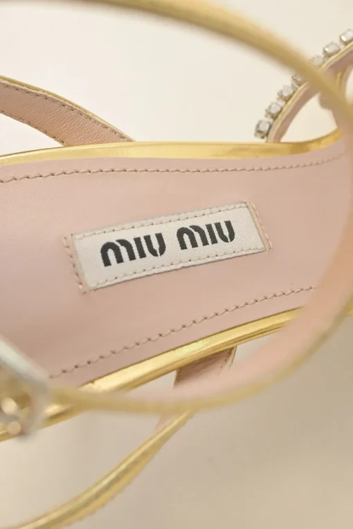 Crystal-embellished foiled lambskin criss-cross buckle strap heeled sandals