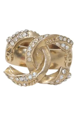 Crystal-embellished gold-finish metal Coco Mark cocktail ring