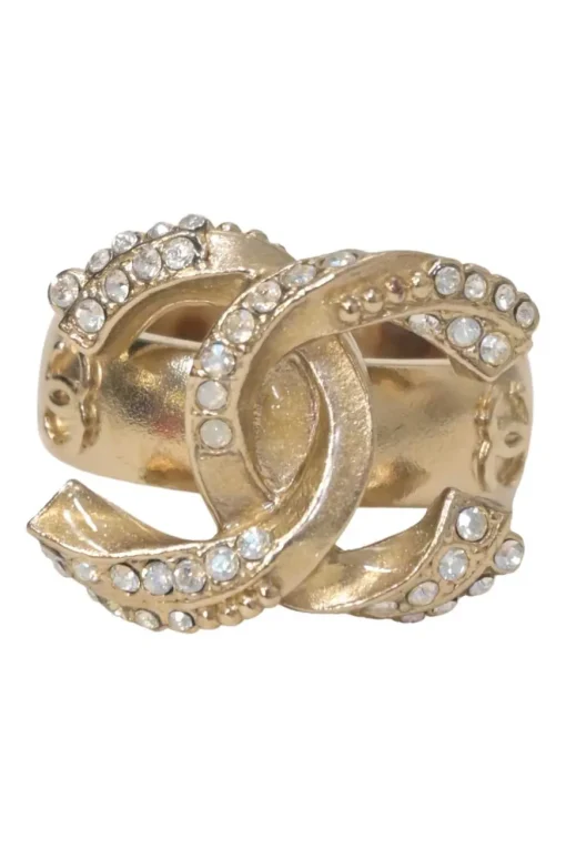 Crystal-embellished gold-finish metal Coco Mark cocktail ring