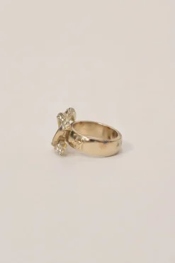 Crystal-embellished gold-finish metal Coco Mark cocktail ring