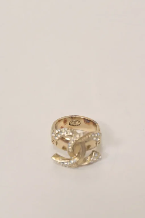 Crystal-embellished gold-finish metal Coco Mark cocktail ring