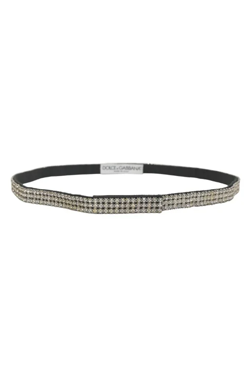 Crystal-embellished grosgrain velcro skinny waist belt