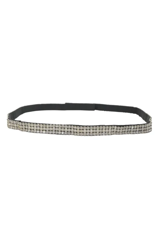 Crystal-embellished grosgrain velcro skinny waist belt