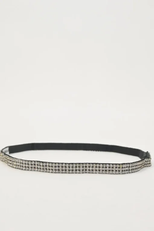 Crystal-embellished grosgrain velcro skinny waist belt