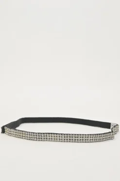 Crystal-embellished grosgrain velcro skinny waist belt