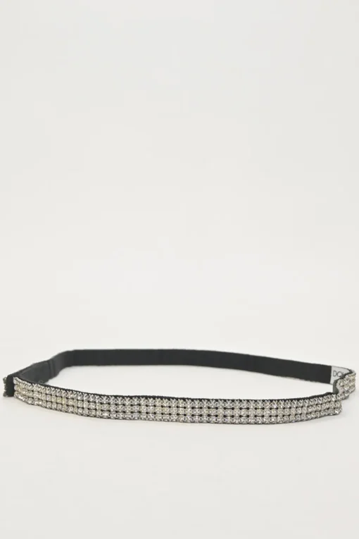 Crystal-embellished grosgrain velcro skinny waist belt
