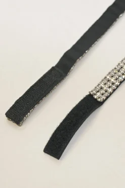 Crystal-embellished grosgrain velcro skinny waist belt
