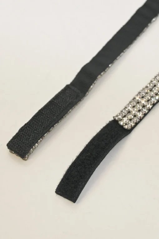 Crystal-embellished grosgrain velcro skinny waist belt