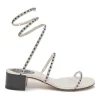 Crystal-embellished leather round-toe Cleo Stelina block heel sandals with fixed coiled straps