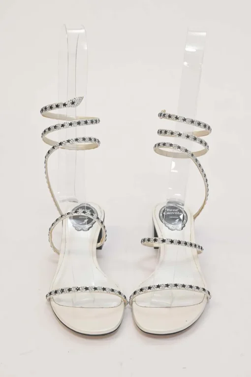 Crystal-embellished leather round-toe Cleo Stelina block heel sandals with fixed coiled straps